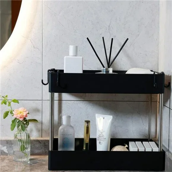 Under Sink Shelf Organizer Rack, 2 Tier Storage Rack for Kitchen, Cabinet Shelf Closet Accessories